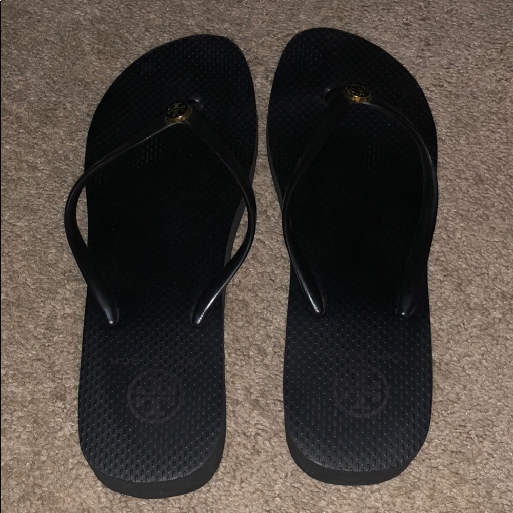 Tory Burch flip-flops, black and  gold